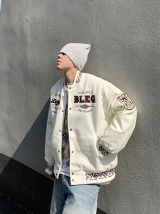 Veste Homme JL Style Américain Vintage Brodé Hiver Longue Col Montant Motif Lettres Façon Fair <span class=keywords><strong>Isle</strong></span> en Laine/Viscose Écologique - Product Image 1