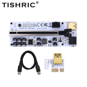Tishric GPU pcie/ <span class=keywords><strong>PCI</strong></span>-E Riser VER012 Max PLUS Card <span class=keywords><strong>PCI</strong></span> E <span class=keywords><strong>X16</strong></span> <span class=keywords><strong>PCI</strong></span> <span class=keywords><strong>Express</strong></span> 6Pin TO SATA 1X 16X USB3.0 <span class=keywords><strong>Extender</strong></span> LED - Product Image 1