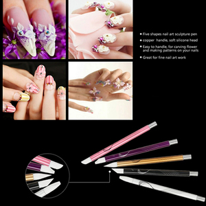 Stylo à manche carré solide pour nail art, gravure creuse, embossage, tête en silicone, applicateur de strass, outil de manucure pour salon - Product Image 5