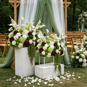 Wedding Aisle <strong>Flowers</strong> Bridesmaid Bouquet Burgundy White Green <strong>Hydrangea</strong> <strong>Artificial</strong> <strong>Flower</strong> Floor Altar <strong>Flower</strong> for Party Event - Product Image 1