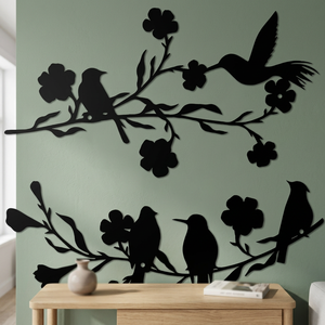Décoration murale en métal, oiseaux sur branches florales, découpe au laser, design moderne, fait main, forme irrégulière, toutes saisons - Product Image 4
