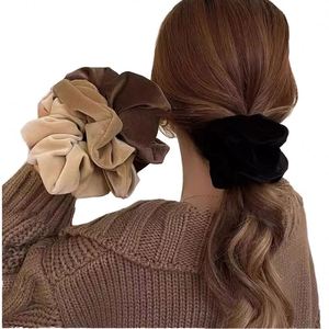 High Quality Solid Color Soft Women Elastic <b>Tie</b> Bands Black Beige 12Cm Large Velvet Scrunchies Hair Accessories - Product Image 1
