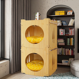 Elegante árbol de madera de doble capa para gatos, marco de escalada de rodamiento grueso con cama, características de juego para dormir, rascador de casa para gatos - Product Image 1