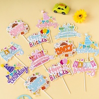 Mignonne Décoration Gâteau Bonbon Dessin Animé Panneau Boîte Cadeau Anniversaire Ballon Chapeau Fête Enfants Pique-Dents Drapeau