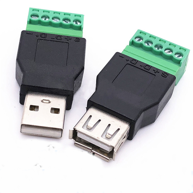 USB 2.0 A Male and Female Adapter to 5 Pin Screw Connector USB No Soldering Required USB2.0 Adapter Breakout Board