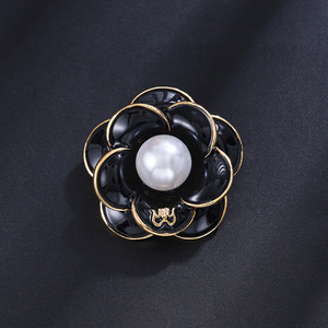 동백 브로치 틈새 디자인 다목적 한국식 골드 아연 합금 특징 꿀벌 꽃 핀 모양 라인 석 다이아몬드 진주 - Product Image 2