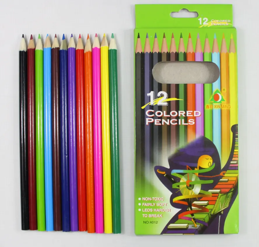 12pcs 다채로운 연필 세트 녹색 나무 리드 페인트 어린이
