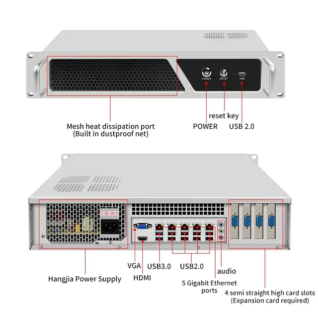5 Vga Lan Ethernet 10 Usb Case Rackmount Appliance 40G 2*40G 2*100G Opn Sense Pci E Ubuntu Linux Atx Pfsense Server Firewall 2U
