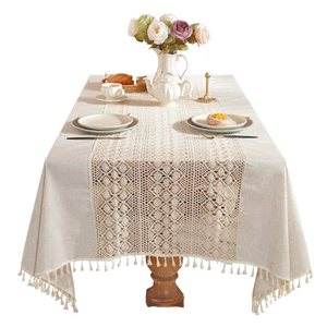 Tovaglia Quadrata Vintage in Pizzo Fatta a Mano, Impermeabile, Personalizzabile, Ecologica, Resistente, con Motivi Geometrici e <span class=keywords><strong>Bordi</strong></span> con Nappe - Product Image 1