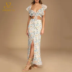 Ins thiết kế mới phổ biến OT bán phụ nữ mùa hè không tay yếm trong Nữ V Cổ SExy Tops hoa thời trang hai mảnh váy Bộ