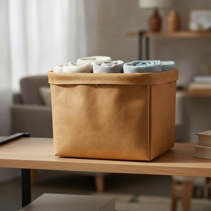 Washable Kraft Paper Foldable Storage <b>Bin</b> Leather Look Vegan Paper Collapsible Custom Logo Home Retail Supply - Product Image 3