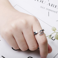 Anillos de Plata con Diseño de Gato y Pez para Mujer