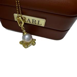 Collar con Colgante de Perla Natural de Agua Dulce de 8-9 mm con Cadena de Estilo Calabaza - Product Image 5