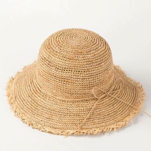 New Summer Fisherman Hat Crochet Raffia Grass <b>Small</b> Rough Straw Beach Hat with Bow String - Product Image 4