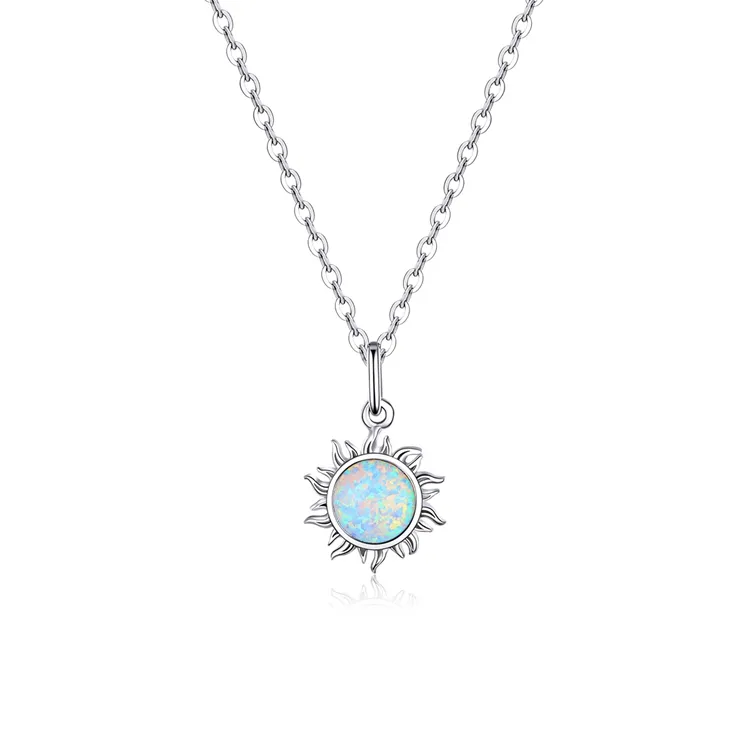Qings The Sun Necklace 925 Sterling Silver Necklace Colored Sun Pendant Necklace With Opal Stone Jewelry Gift For Women