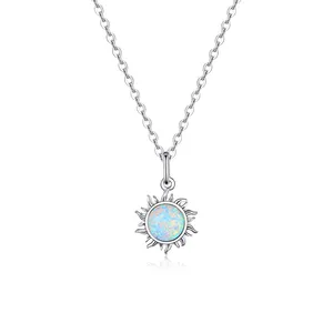 Qings colar de sol prata esterlina 925, colar com pingente de sol colorido, com pedra de opala, joia para presente para mulheres