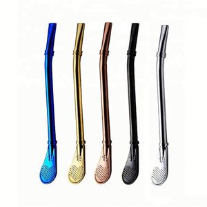 M0396 Cuillère-filtre à thé <span class=keywords><strong>Pipette</strong></span> Mate Pailles à thé en acier inoxydable Cuillère-filtre à boire Outils à thé réutilisables en forme de gourde - Product Image 2