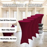Lot de 5 housses de table extensibles 60 cm en polyester uni, lavables, sans repassage, antidérapantes, avec zone des pieds renforcée pour banquets
