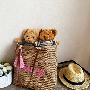 Sacs fourre-tout <span class=keywords><strong>en</strong></span> paille de papier à rayures colorées pour femmes, style tendance, avec poignées, personnalisables (taille et logo), toutes saisons – Offre spéciale Chine - Product Image 4