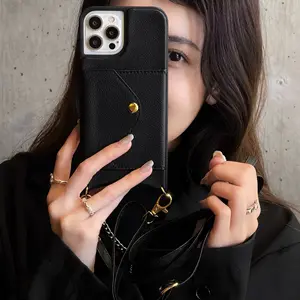 Đơn giản PU Filp dây đeo bằng da trường hợp điện thoại cho Iphone 14 Ví da chủ thẻ trường hợp điện thoại cho Iphone 14 13 12