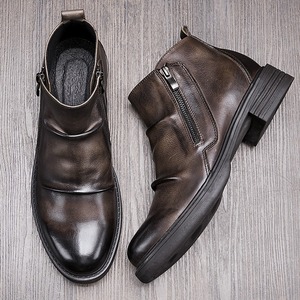 Botas de cuero inglesas a la moda para hombre - botas cortas, botas de caña alta, botas de motociclista de cuero genuino para hombre - Product Image 3