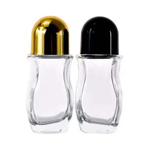 30ml 50ml Clear Deodorant glass Roller bottle Cosmetic packaging Essential Oil perfume glass roll on bottle with plastic roller