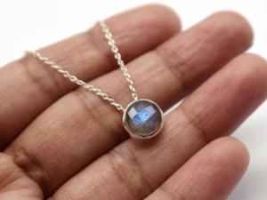 Natural Blue <b>Fire</b> Labradorite Rose Cut 8mm Round Gemstone 925 Sterling Silver Handmade Pendant - Product Image 2