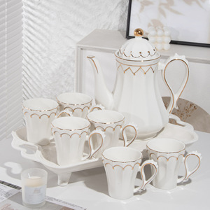 European Luxury Electroplated Heart-Shaped Ceramic Coffee Set Multicolor Modern High Temperature Resistant Water Cup Cold Kettle - Product Image 1