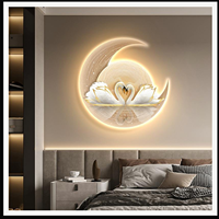 Art mural LED Swan Moon, impression animale ronde illuminée pour chambre à coucher, salon, hôtel, intérieurs romantiques contemporains
