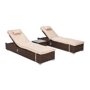 Popolare sedia a sdraio da spiaggia per il tempo libero da giardino lettino reclinabile in Rattan lettino da spiaggia con tavolino