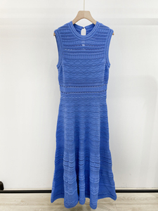 Nouvelles arrivées Sept Couleurs 2026 Début du Printemps Élégante <span class=keywords><strong>Robe</strong></span> Longue Française à Col Rond Sans Manches avec <span class=keywords><strong>Fermeture</strong></span> Éclair Diamantée et Imprimé Vague Creux - Product Image 4
