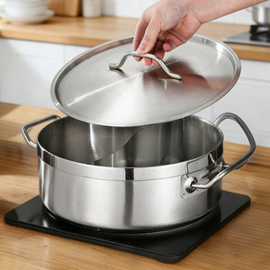Stainless Steel Double Compartment Hot Pot 6.1L-10L <b>Large</b> Capacity Induction Cooker Safe With Steel Ring And Lid - Product Image 3