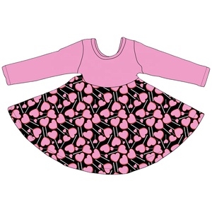 Wholesale Children's Woolen <b>Summer</b> ODM Girl's Twirl <b>Dress</b> Pink Valentine's Day Printed Long Sleeve - Product Image 1