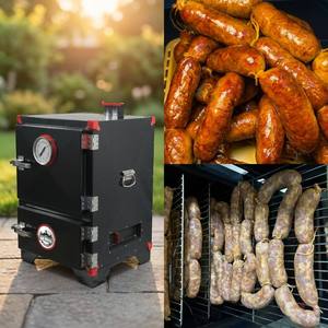 Double-Chamber Vertical Wood Smoker for Multi-Functional Cooking, Professional Charcoal <b>BBQ</b> Smoker Cabinet - Product Image 2