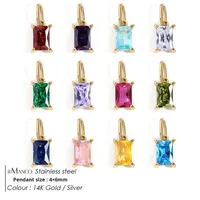RH december Pendentif en acier inoxydable de haute qualité plaqué or 14 carats Incrustation de forme carrée Cristal de couleur Zircon Cadeaux de mode à la mode