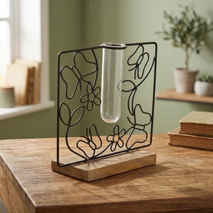 Jarrón de Metal Moderno con Diseño de Mariposa y Tubo de Vidrio, 31.5 cm de Altura, Negro, Porta Flores Decorativo - Product Image 5