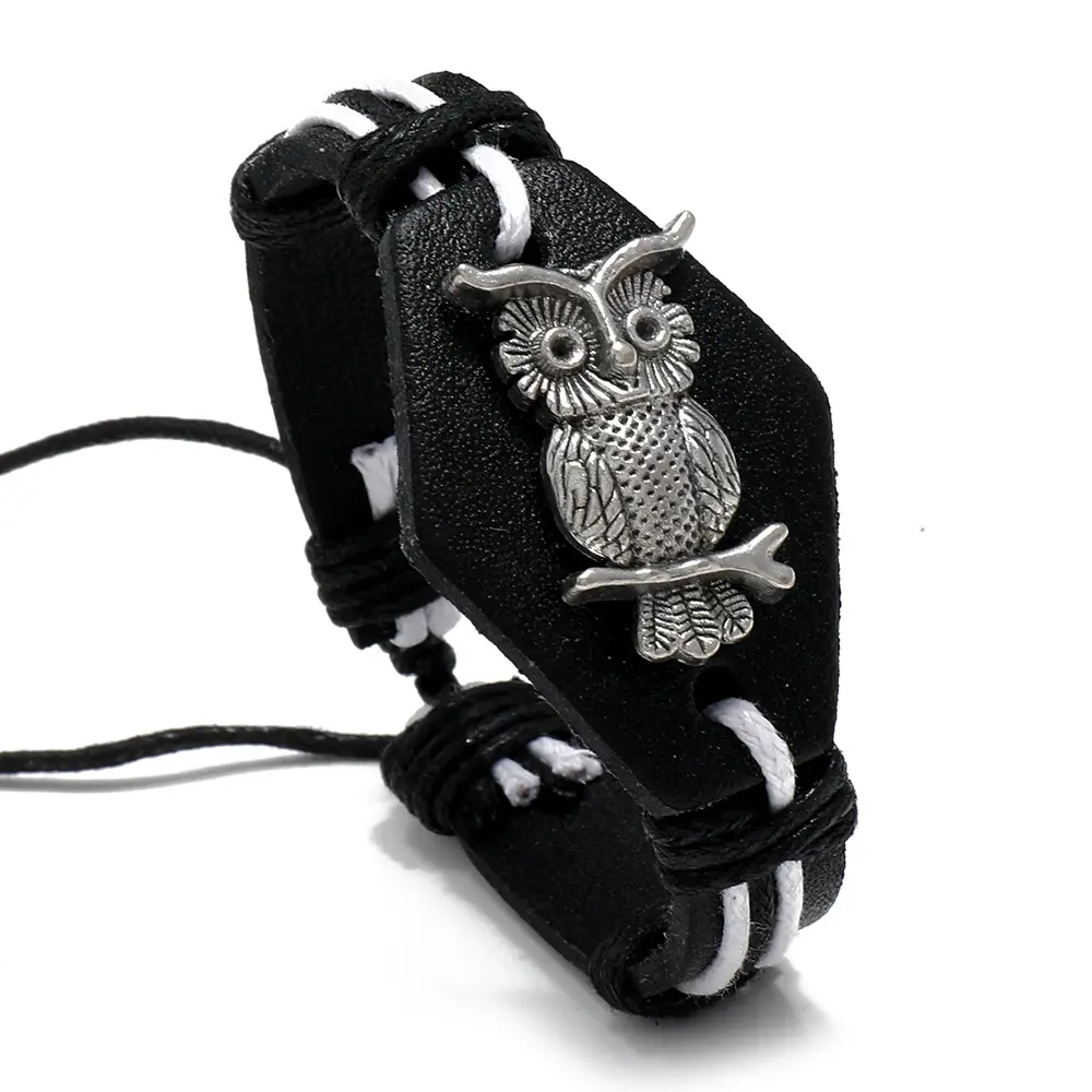 Hand-woven cowhide leather Bracelet retro leather owl bracelets fashion hip hop jewelry