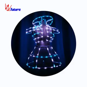 Vestido de baile chino en forma de 3D, luminoso, luz brillante, impresionante falda Led, fibra óptica