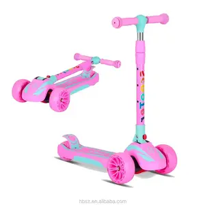 Patinete plegable de 3 ruedas para niños, modelo de patineta de altura ajustable, con luz y música