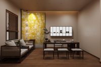 Papier Peint Mural Doré Personnalisable à Motifs Floraux et Oiseaux en Bambou pour Salon, Restaurant, Maison de Thé – Durable