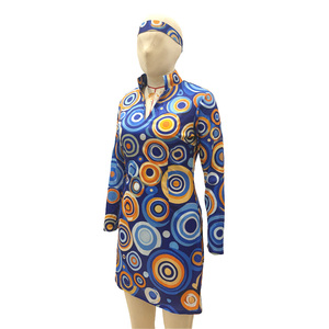 Costume da Donna Hippie Anni '60/'70, Abito Mini a Maniche Lunghe con Stampa Circolare Psichedelica, Fascia per Capelli, Costume Orientale in Poliestere per <span class=keywords><strong>Halloween</strong></span> - Product Image 3