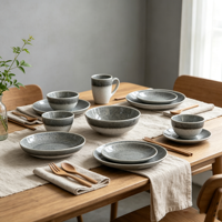 EKA Wholesale – Ensemble de vaisselle en grès européen moderne, écologique et durable, avec finition réactive, compatible lave-vaisselle et micro-ondes