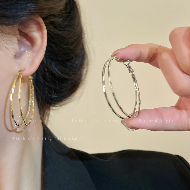 gold Double-layer plain hoop earrings 5cm