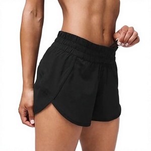 Shorts pour femmes, couleur unie, taille haute, cordon de serrage, tissu tricoté, style sportif, coupe régulière, séchage rapide, avec poches - Product Image 1