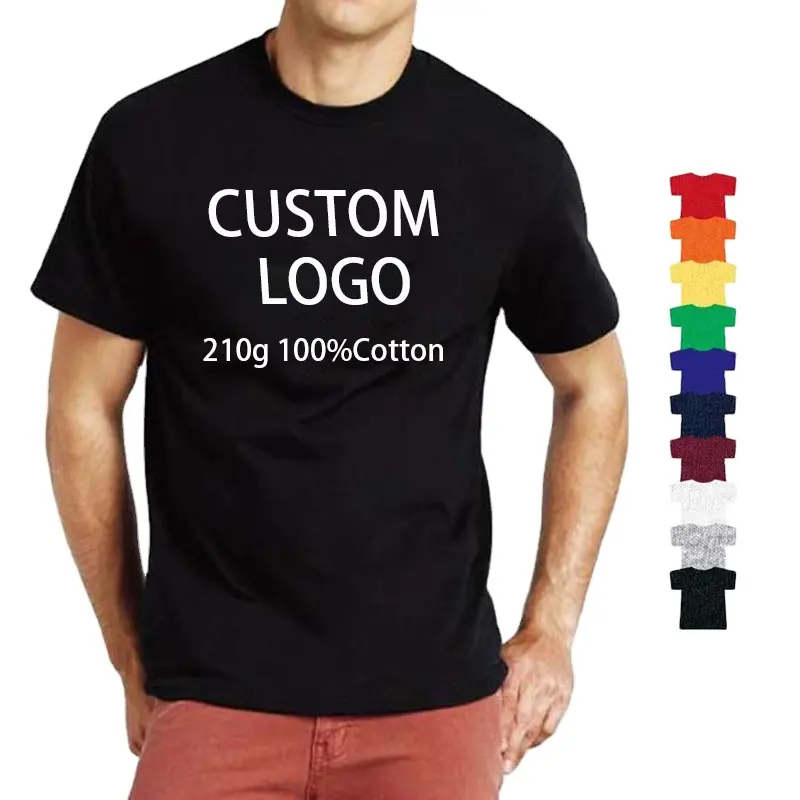 하이 퀄리티 패션 210g 면 티셔츠 도매 사용자 정의 로고 일반 빈 흰색 셔츠 100% 면 남성 T 셔츠 블랙 티셔츠