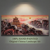 Peinture chinoise de paysage du lever de soleil sur la Tour du Grue Jaune sur papier Xuan encadré de luxe, peinte à la main, art Guochao Lingfeng pour cadres
