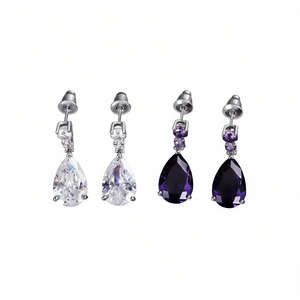 Classic 925 Silver <b>Water</b> Drop Amethyst <b>Crystal</b> Drop Earrings For Women Party Jewelry Claw Setting Earrings - Product Image 1