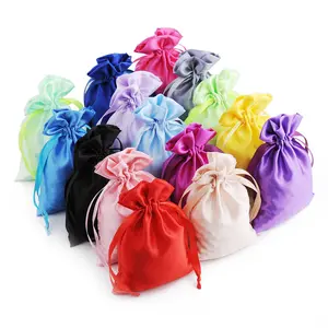 Satin Gift Bags Custom Hair Eyelash Drawstring Silk Pouch Jewelry Gift Packing Satin Bag