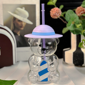 Copo de Vidro em Forma de Urso com Tampa e Canudo 20oz para Bebidas como Café, Suco, Leite e Chá - Product Image 2