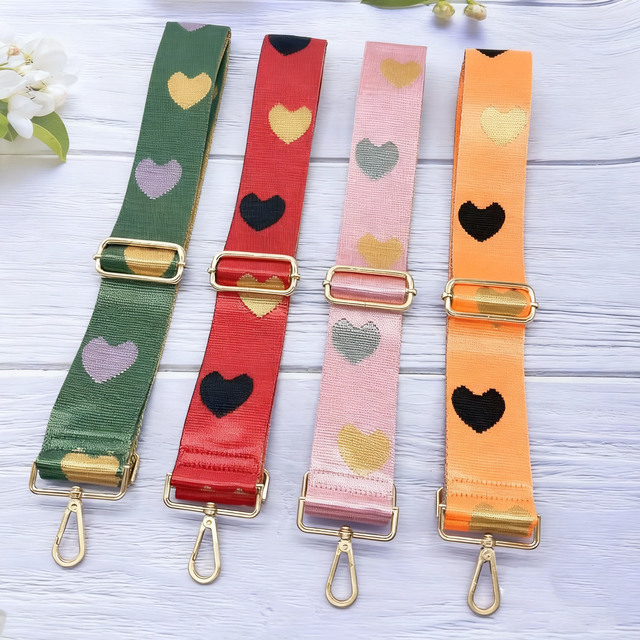 Fashion Heart Shape Jacquard Nylon Webbing Shoulder Straps Nylon Shoulder Guitar Straps for Crossbody Bag Valentine's Day Gift